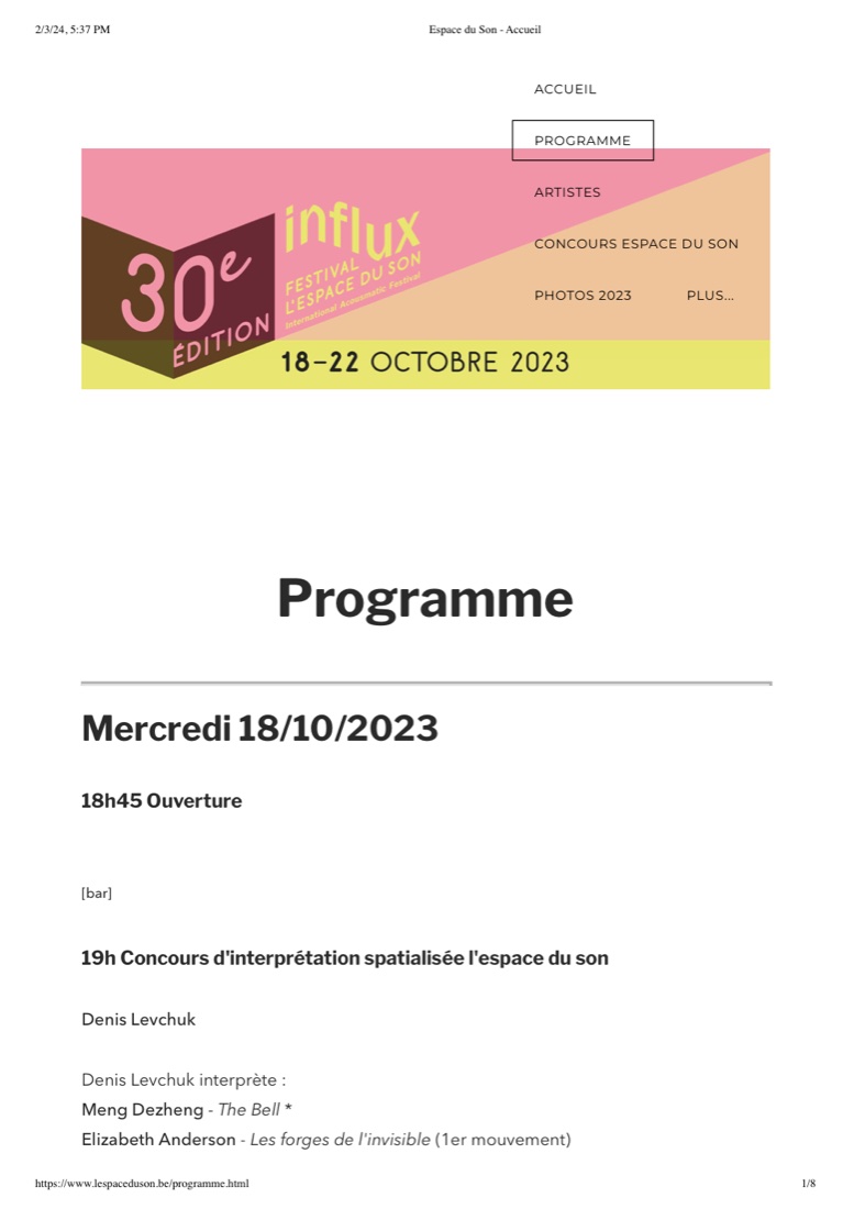 L'Espace du Son, influx Festival, program