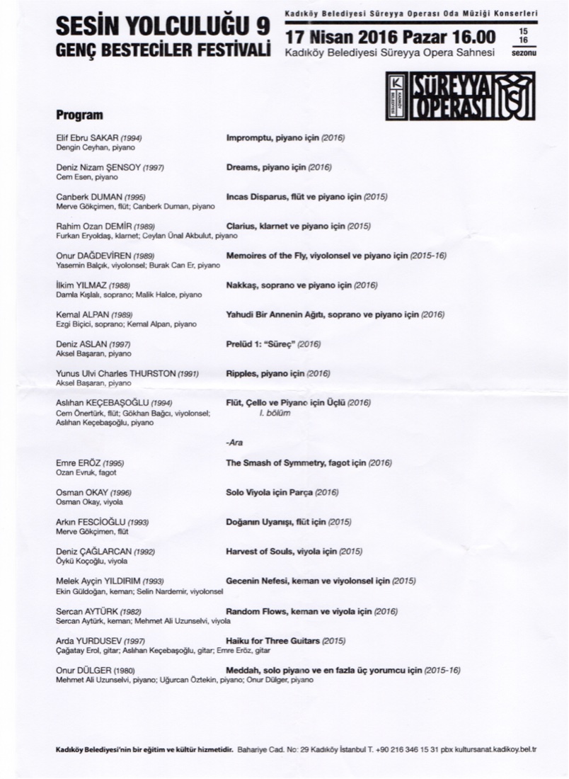 Sesin Yolculuğu 9, Young Composers Festival, program